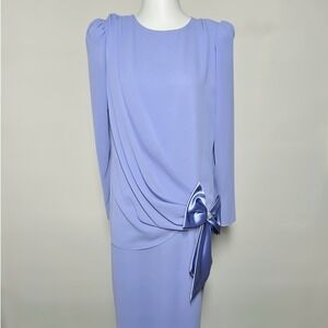 1980's After Dark Lavender Draped Satin Bow Dress with Rhinestone Detail Size 10